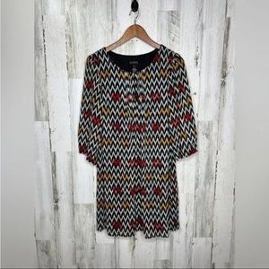 Enfocus Studio Women's Chevron Print Mini Shift Dress White Black Size Large